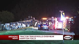 Tractortrailer rolls over near Hampton tolls [upl. by Iasi]