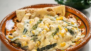 RAJAS POBLANAS CON POLLO Roasted Poblano Peppers in a Cream Sauce with ChickenEasy Recipe [upl. by Phare]