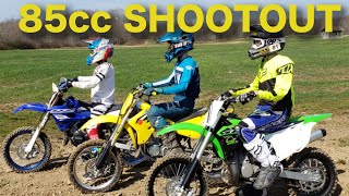 85cc Dirt Bike SHOOTOUT Yamaha YZ 85 vs Suzuki RM 85 vs Kawasaki KX 85  YZ85 RM85 KX85 [upl. by Notlaw]