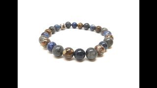 Bracelet homme pour fête des pères larvikite  sodalite et opale de feu [upl. by Eyllib]