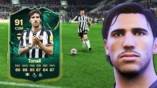 91 BACKLINE TO FRONTLINE EVOLUTION TONALI PLAYER REVIEW  EA FC 24 ULTIMATE TEAM [upl. by Sardse]