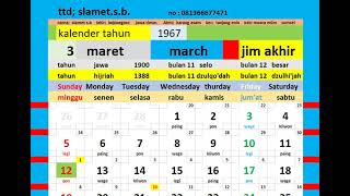 kalender tahun 1965 1966 1967 1968 lengkap weton pasaran kalender jawa hijriah [upl. by Aihsitan481]