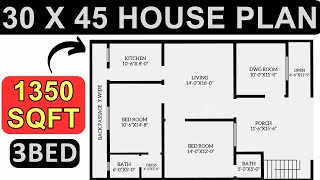 30 X 45 House Plan Design  1350 Sq Ft  3Bhk Layout Plan [upl. by Llezniuq]