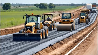 Amazing road construction in a rural area The large yellow motor grader is working on a dirt road [upl. by Ecirtnuahs]