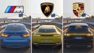 SUV BATTLE  BMW X6M vs Lamborghini Urus vs Porsche Cayenne Turbo  Forza Motorsport 7 [upl. by Louis]