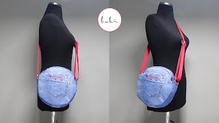 How to Sew Denim Crossbody Bag I Easy Denim Shoulder Bag howtosew howtosewbag denimcrossbodybag [upl. by Wolgast]