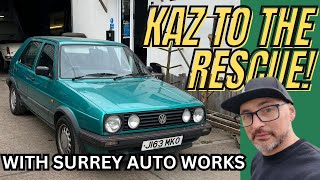 Kaz to the Rescue Part 2 of the Scrappage Survivor Mk2 Golf project and Surrey Auto Works Visit [upl. by Yelsiap46]