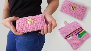 🛍️ CARTERA porta CELULAR 📱 y TARJETERO tejido a crochet TE ENCANTARA EL RESULTADO 😍😍😍 [upl. by Blatt]