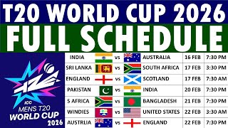 T20 World Cup 2026 Schedule  ICC T20 World Cup 2026 Schedule Date Time amp Venues Match Whisper [upl. by Angid]