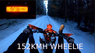 Ktm Exc 450  152 kmh Wheelie  Winter wheelie 5 [upl. by Nnaoj]