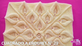 VIDEO COMPLETO de Como tejer el Cuadrado N° 29 a crochet en punto de hojas relieves para cojines [upl. by Franek]