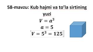 58  mavzu Kub hajmi va tola sirtining yuzi [upl. by Aneerb]