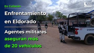 Enfrentamiento en Eldorado Culiacán Militares aseguran más de 20 vehículos [upl. by Ellan169]