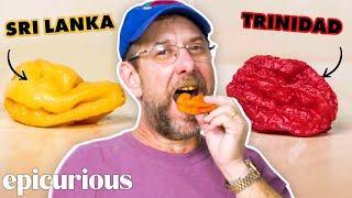 Pepper X Creator Ed Currie Tastes The Hottest Peppers From 11 Countries  Epicurious [upl. by Friday385]