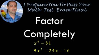 Factor The Following Polynomials Completely x481 and 9x224x16  Factorize [upl. by Bonnice856]