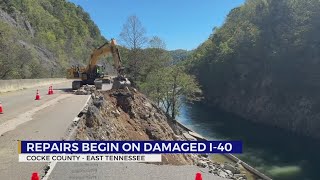 Repairs begin on damaged Interstate 40 [upl. by Brubaker95]