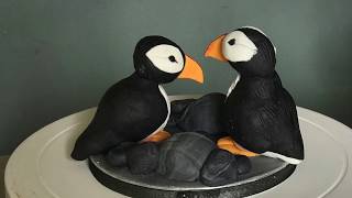 Animal Puffin cake how to make decorating video Using fondant polystyrene balls and some tools [upl. by Schild]