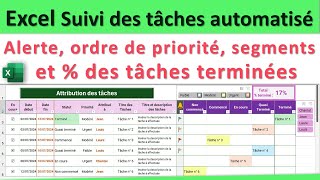 Excel suivi des tâches Automatisé avec Alertes ordre de priorité  des tâches terminées segments [upl. by Idahs886]