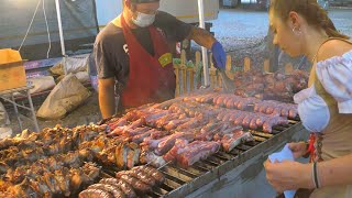 German Street Food Pork Knuckles Sausages Ribs amp more Meat Seen in Milan Italy [upl. by Ellatsirhc]