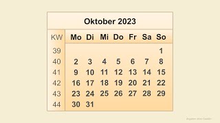 Kalender Oktober 2023 [upl. by Aikem505]