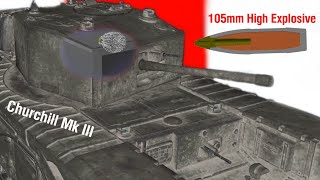 leFH 105 Howitzer vs Churchill Mk III  Gr 38 High Explosive Armor Penetration [upl. by Gladwin]