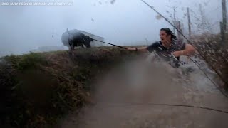 Dramatic video captures couple running from RV diving into ditchwater to shelter from Texas tornado [upl. by Kcirdec]