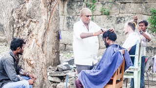 1 Shave From Street Barber Working Under A Tree I Hampi India [upl. by Anilev]