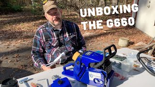 HUGE CHAINSAW Farmertec G660 Holzfforma Blue Thunder Unboxing [upl. by Farrison]