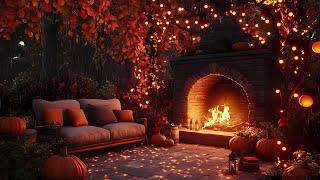 Autumn Porch Ambience Jazz Rain amp Pumpkin Carving for Stress Relief 🍂 [upl. by Tabby451]