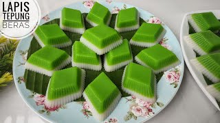 RESEP KUE LAPIS PANDAN TEPUNG BERAS LEMBUT DAN KENYAL [upl. by Boorman]