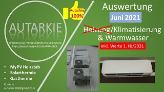 Auswertung Heizung Klimatisierung und Warmwasser Juni 2021  Autarkie  Folge 102 [upl. by Ramburt]