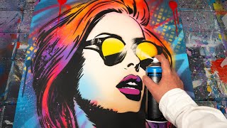 Explosive Pop Art Stencil Painting Create a Stylish Portrait with Fluorescent Colors 🎨🚀 [upl. by Seppala748]