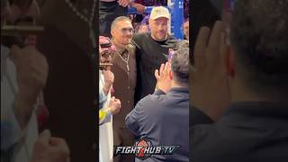 Tyson fury EMBRACES Usyk in first encounter after loss [upl. by Nivrehs]