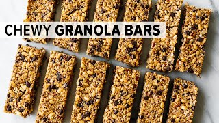 HEALTHY GRANOLA BARS  chewy chocolate chip granola bars  glutenfree [upl. by Priest781]