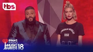 DJ Khaled amp Hailey Baldwin 2018 iHeartRadio Music Awards  Opening Monologue  TBS [upl. by Joeann]