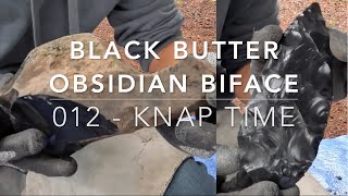 012 Weird Nodule of Black Butter Dacite Obsidian Knife  Direct Percussion Biface Flint Knapping [upl. by Kariv]