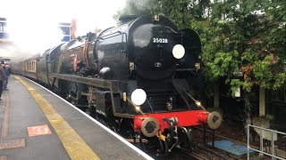 35028 Clan Line Steam Locomotive Departs Brockenhurst Railway Station on Platform 1 [upl. by Octavia]