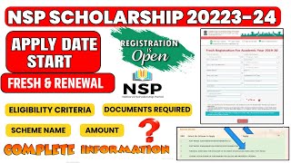 NSP Scholarship 202324 Apply  NSP New Registration 202324  Fresh amp Renewal  NSP Full Details [upl. by Dewees]