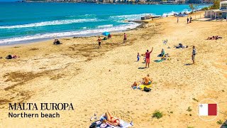 🇲🇹 Mellieha Bay  Beautiful Beach in Malta  Walking Tour 4K [upl. by Steinman]