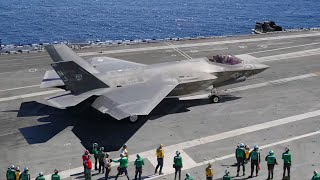 US Dangerously Launching Fully Armed F35C in Middle of the Ocean [upl. by Claudianus]