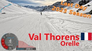 4K Skiing Val Thorens from Orelle Last Day of 2023 Ski Season Les3Vallées France GoPro HERO11 [upl. by Petulah]