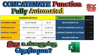 Concatenate Function in Excel Text  Formula in Tamil  SELVAKNOW [upl. by Etsirk]