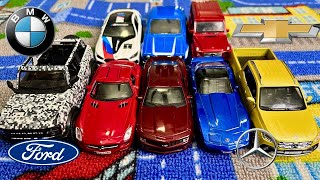 4 Brands of Diecast Cars Ford Chevrolet MercedesBenz and BMW [upl. by Sateia]