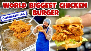 BaBa G Made World Biggest Chicken Burger 🍔  Mighty Zinger Burger  Best Sauce  BaBa Food RRC [upl. by Atiugal]