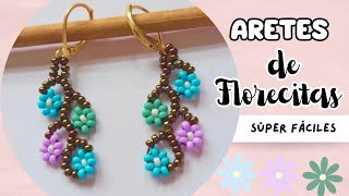 🌸 Súper Fáciles Aretes de Florecitas con Mostacillas  Flower Seed Bead Earrings Super Easy [upl. by Tram]