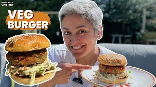 HEALTHY VEGAN BURGER IN MINUTES  Make a delicious Veg Burger at home  Food with Chetna [upl. by Otrevire]