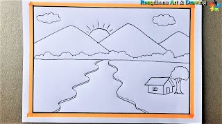 😍 Scenery Drawing with Pencil 😍😍 Bangla Voice Tutorial ✅Easy to Draw [upl. by Amikan]