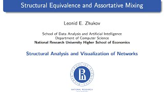 Network Analysis Lecture 7 Structural Equivalence and Assortative Mixing [upl. by Retswerb]