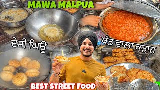 Best Puri Chole in AMRITSAR 😱 KHEER MALPUA  DESI GHEE HALWA [upl. by Alyekahs993]