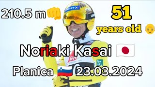 Noriaki Kasai 🇯🇵 2105 m  Team Competition Planica 🇸🇮 23032024 last jump of the season [upl. by Relly]